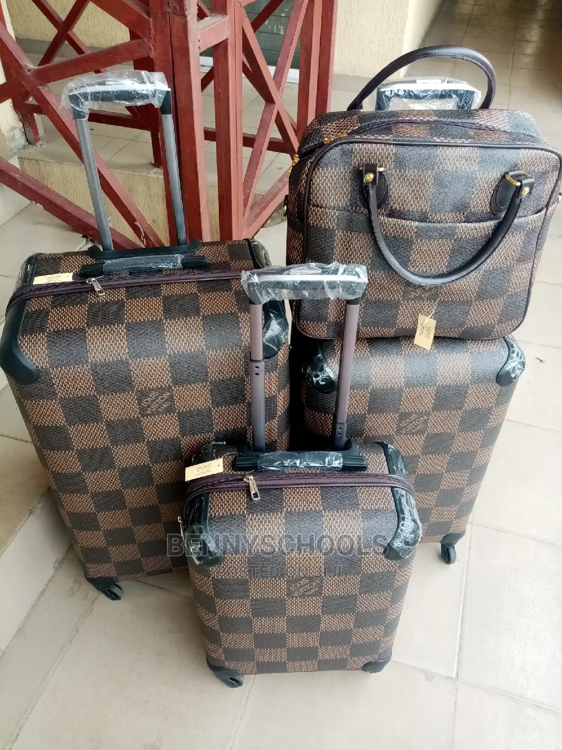 Set of 4 Luis Vuitton Leather Traveling Luggage Boxes