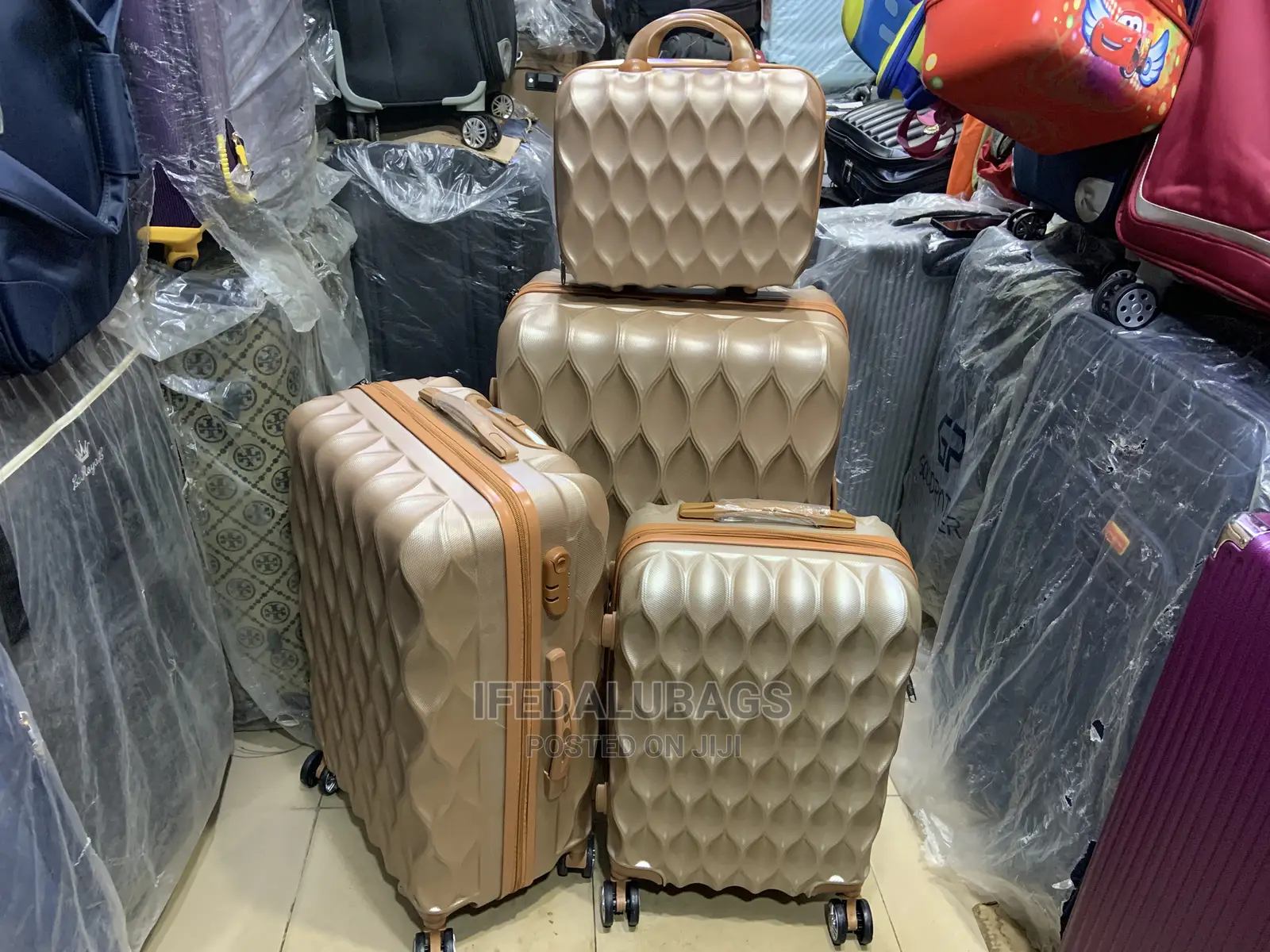 Set of Gold Color Quality Plastic Traveling Luggage With Kit