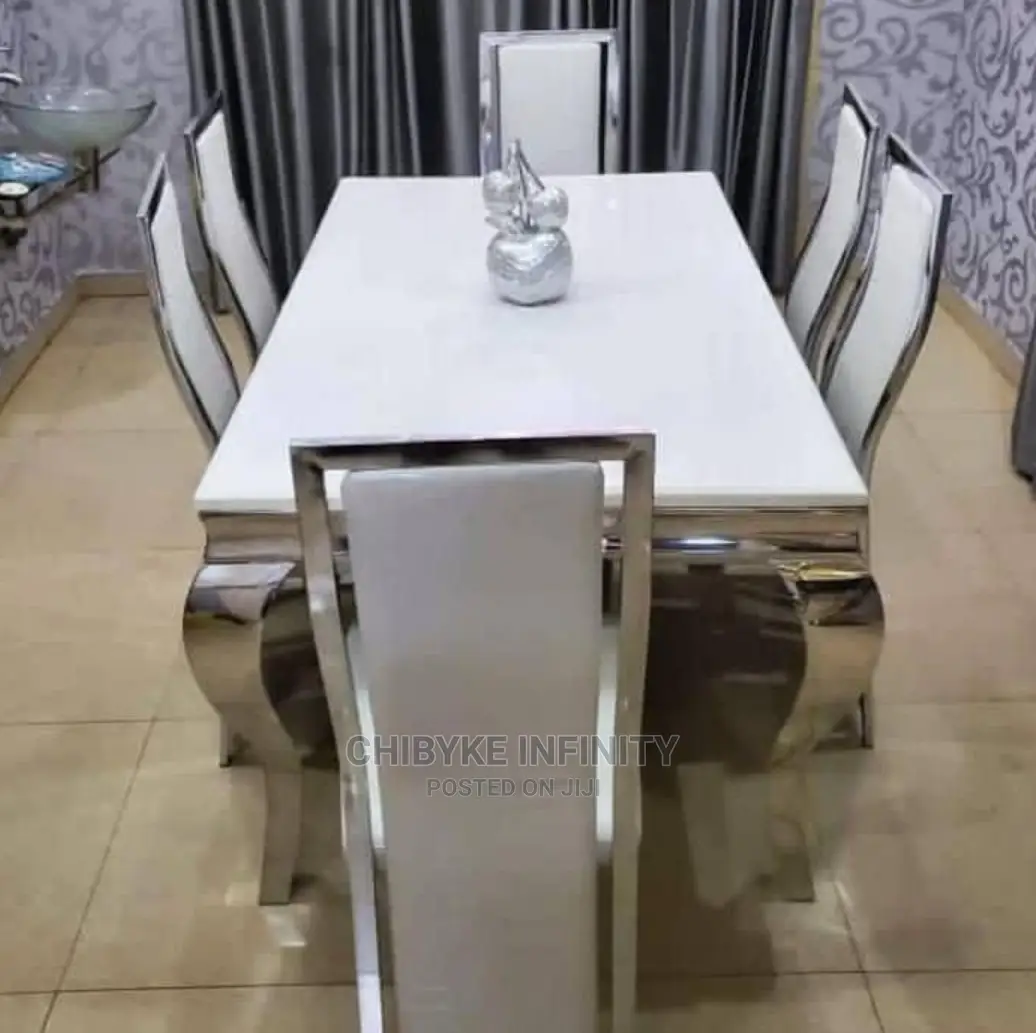 Quality 6 Seater Marble Top Dining Table Set.