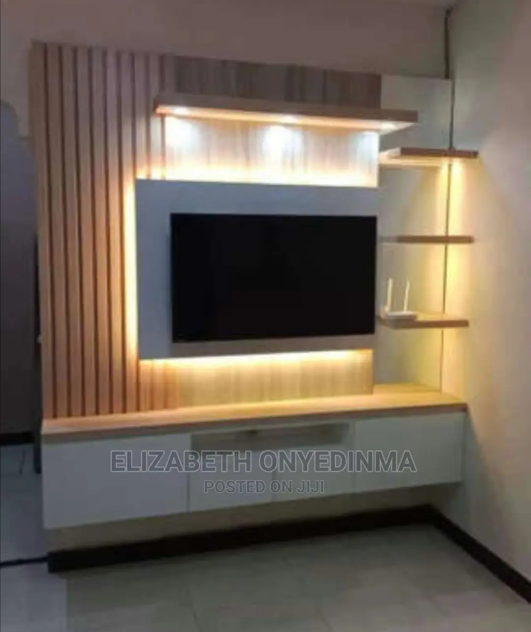 Tv Console With Light. Beige and White Color
