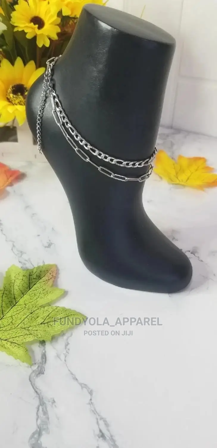 Silver Two Layer Steel Leg Chain Anklet