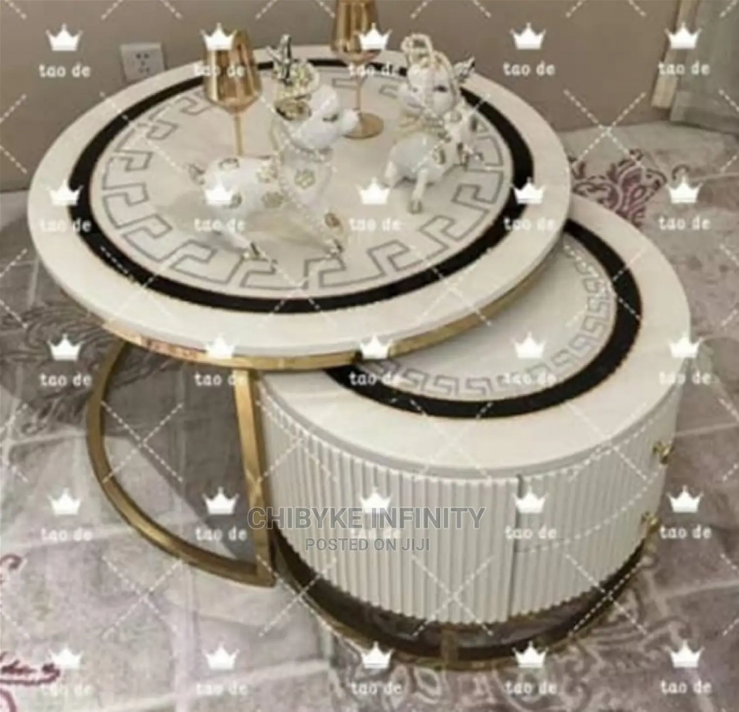EXOTIC Quality Round Marble Centre Table With Side Stool