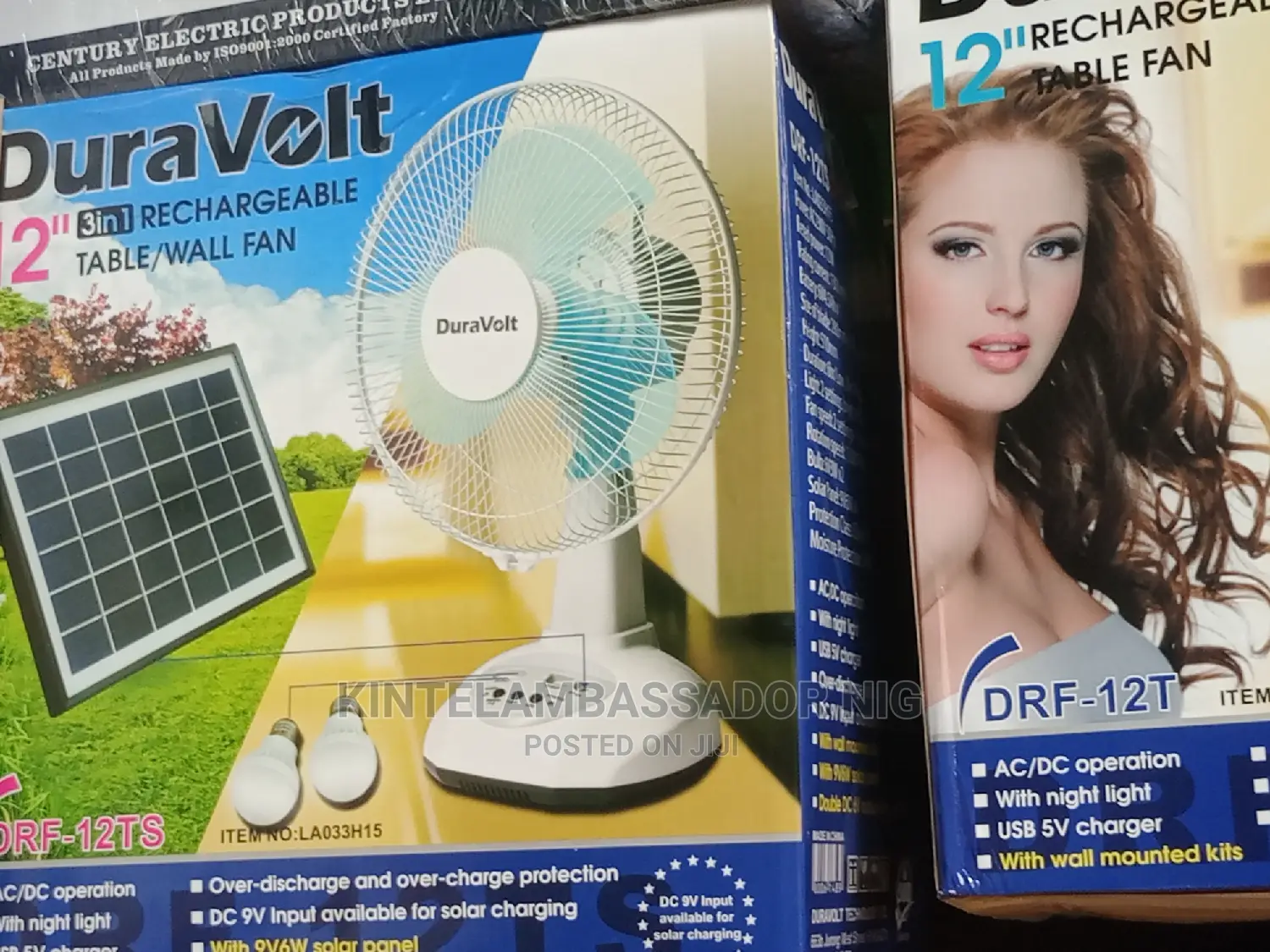 12" Duravolt Rechargeable and Solar Fan