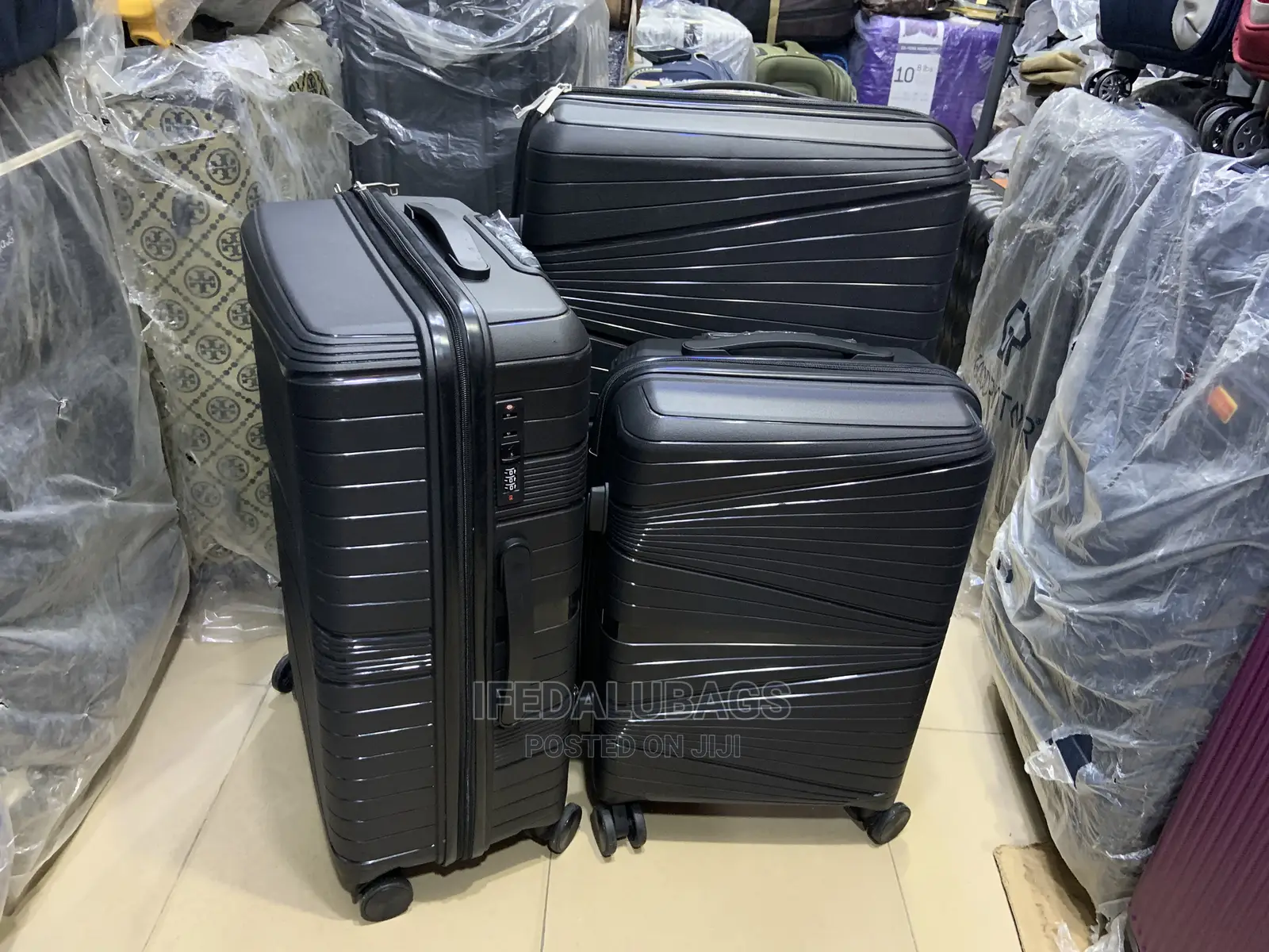Set of Black Unbreakable Plastic Traveling Luggage