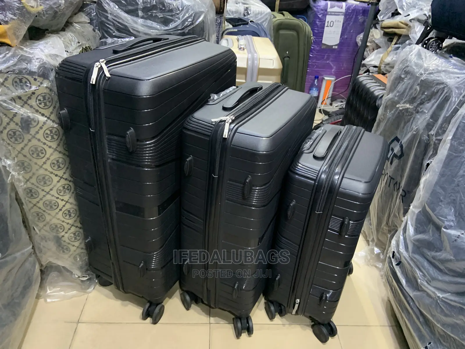 Set of Black Unbreakable Plastic Traveling Luggage
