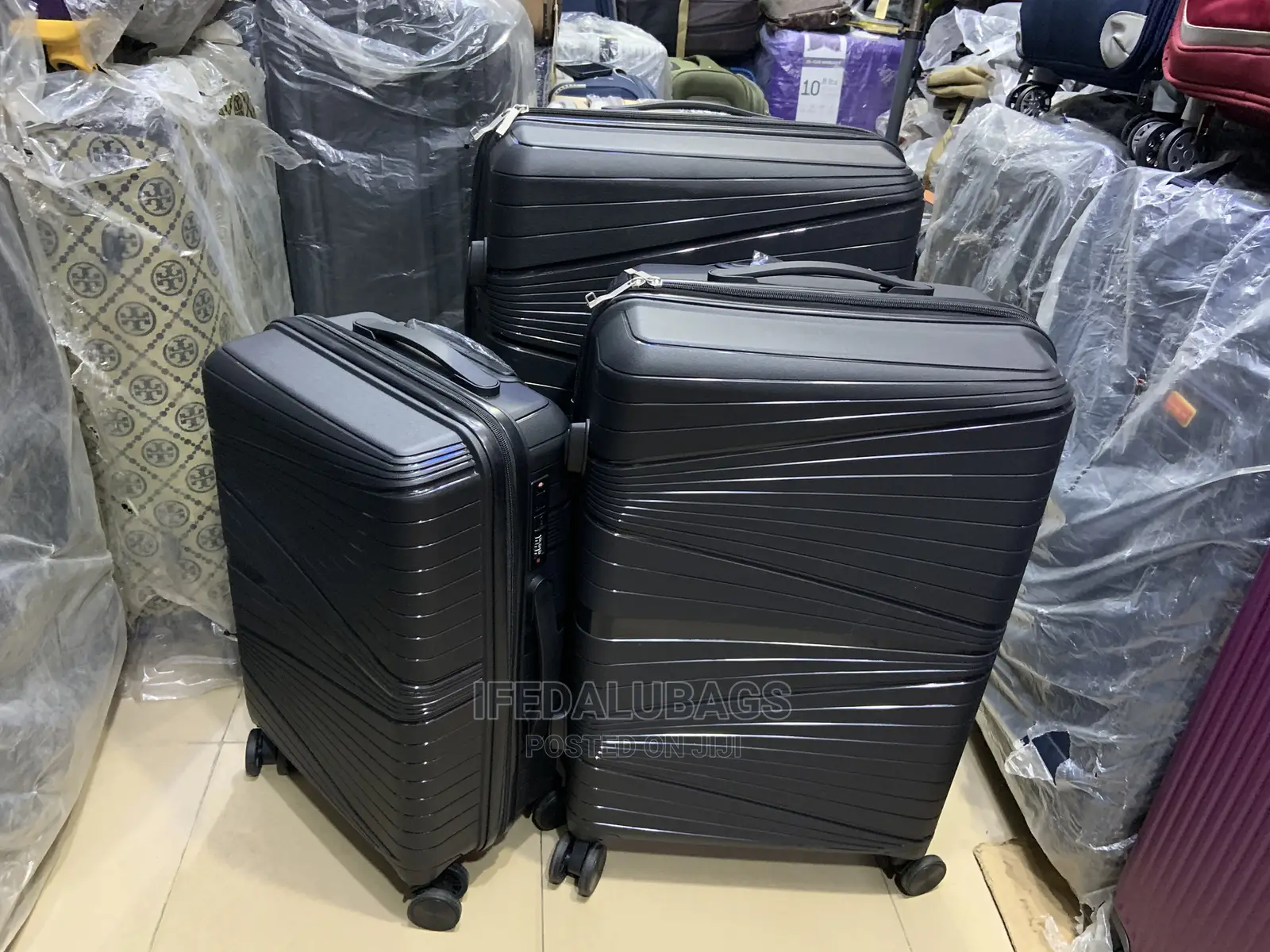 Set of Black Unbreakable Plastic Traveling Luggage
