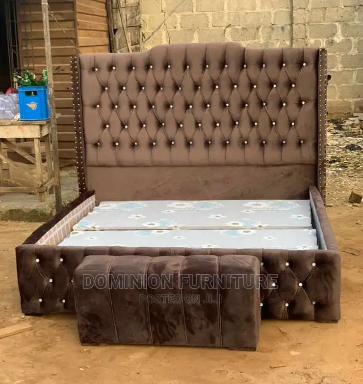 Luxury 6 X 6 High Back Rest Fabric Padded Bedframe With Footrest 