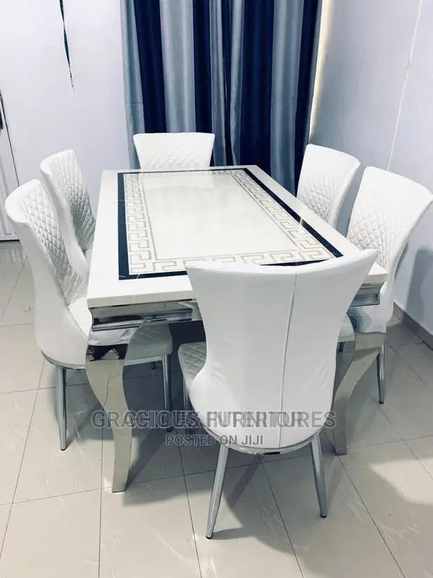 Modern 6 Seater Marble Top Dining Table Set.