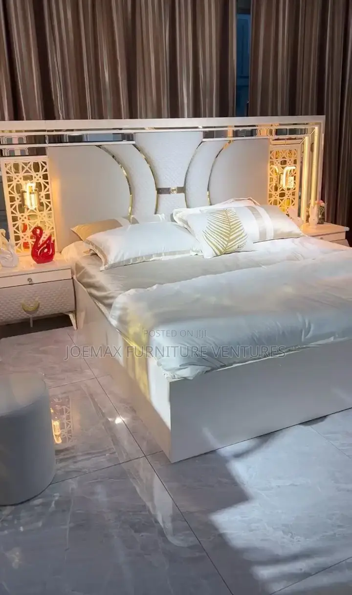 Modern 6 X 6 High Back Rest Padded Bedframe With 2 Bedside Drawers.