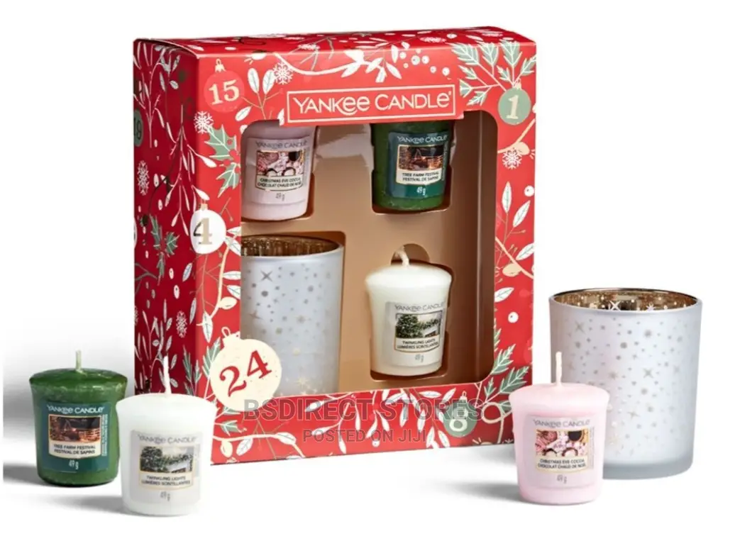 YANKEE CANDLE 3 Votive Scented Candles 1 Holder Gift Set