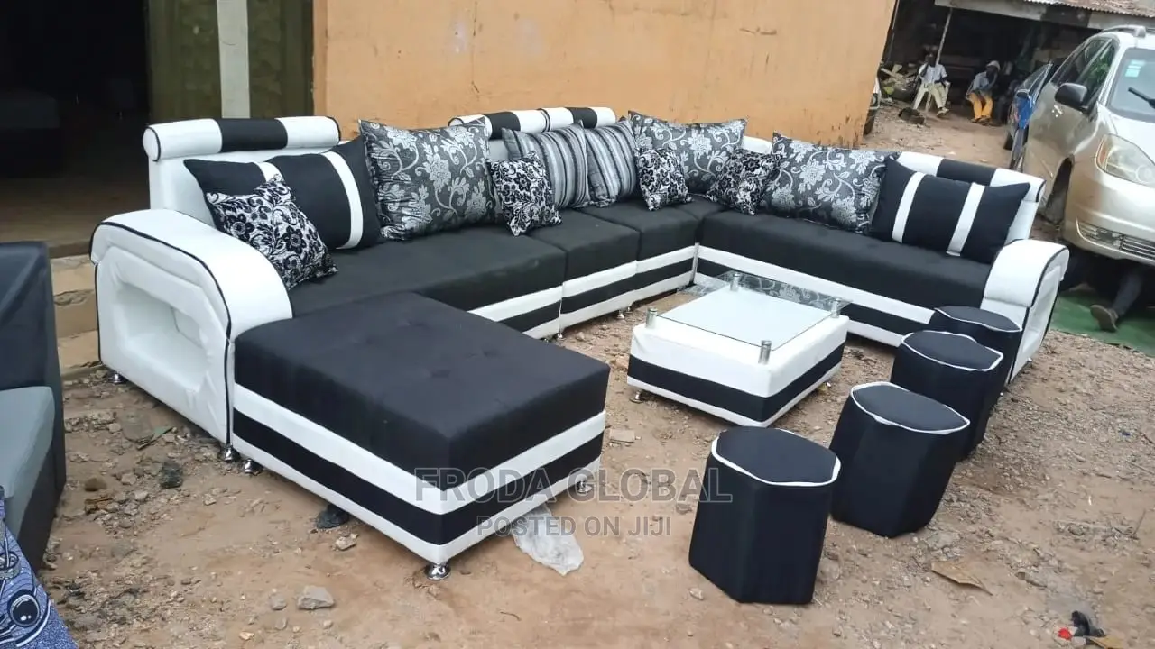U-Shaped Sofa Chairs With Table and Side Stools.