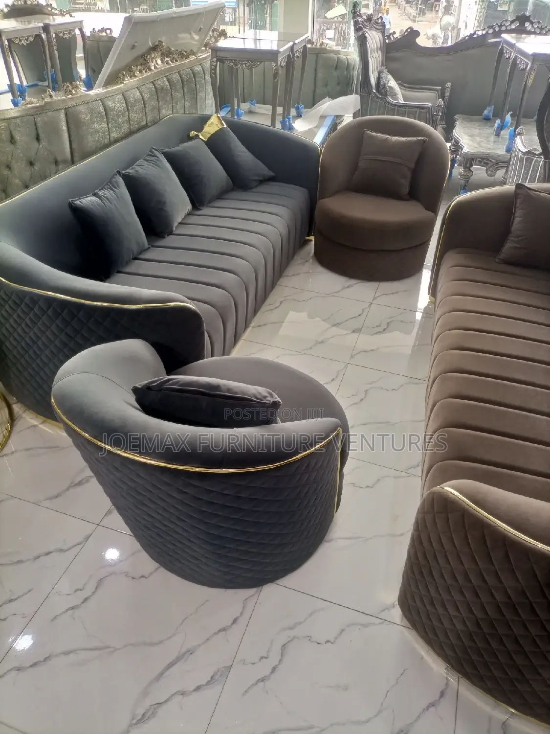 Modern 8 Seater Living Room Living Fabric Made Royal Sofa Chair. 