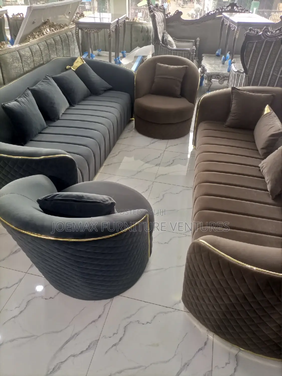 Modern 8 Seater Living Room Living Fabric Made Royal Sofa Chair. 