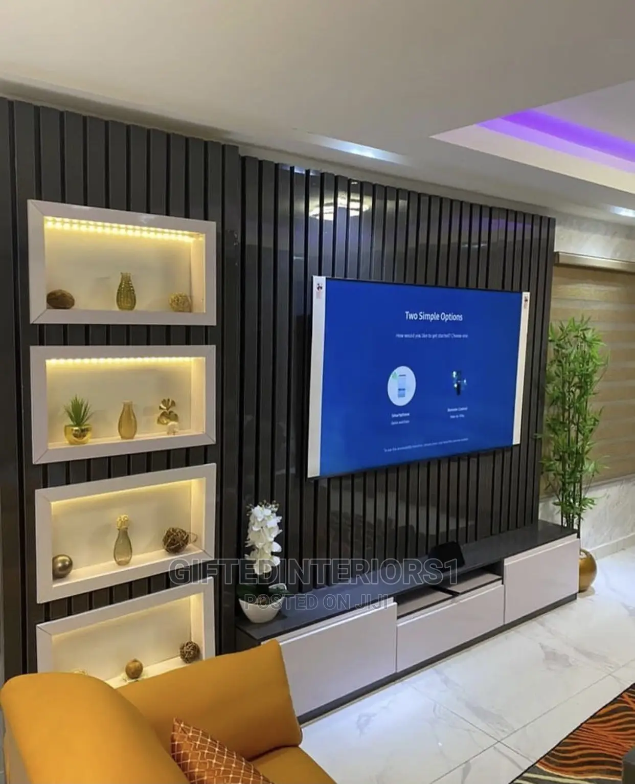 Tv Console With Wall Cladding and Led Lights