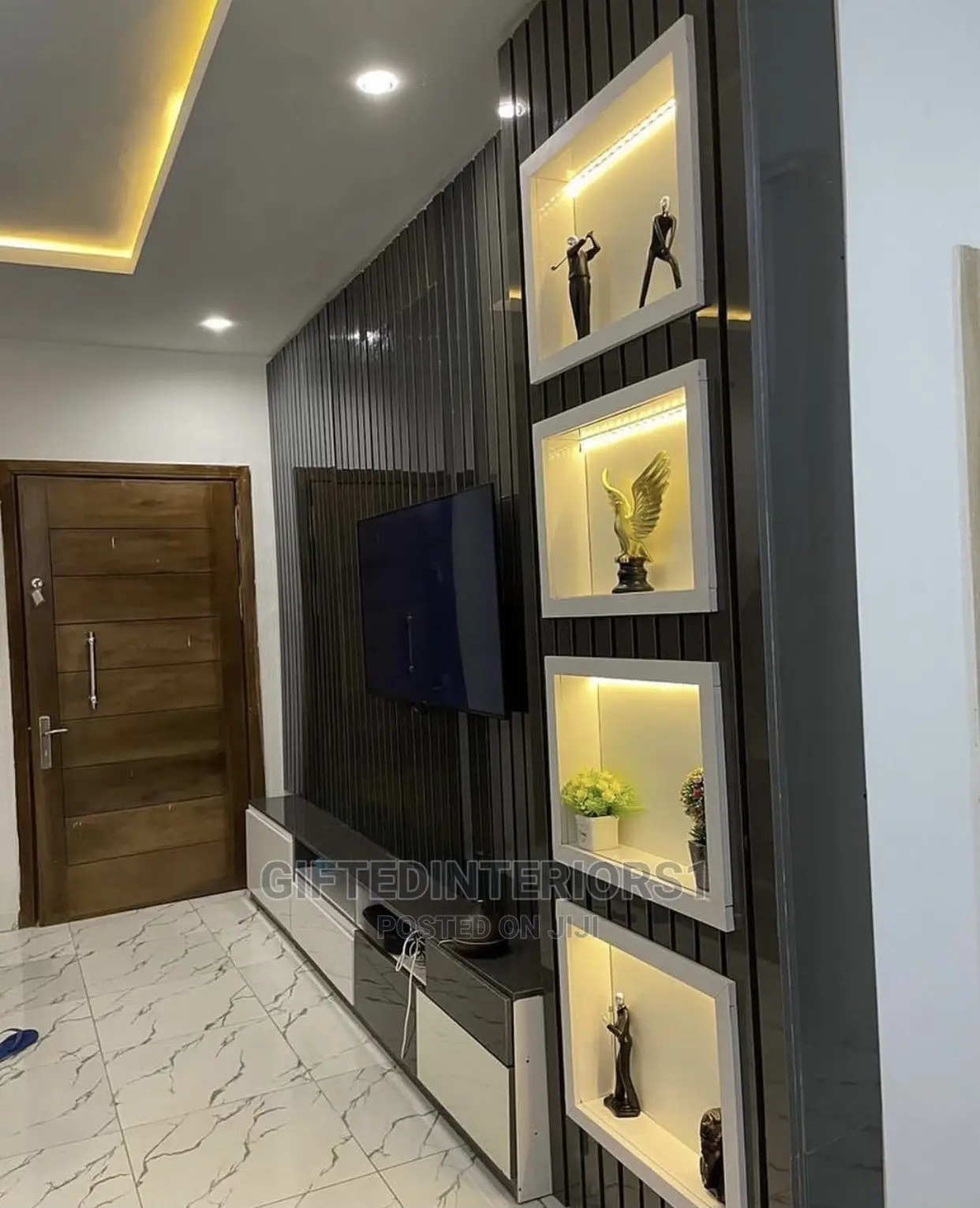 Tv Console With Wall Cladding and Led Lights