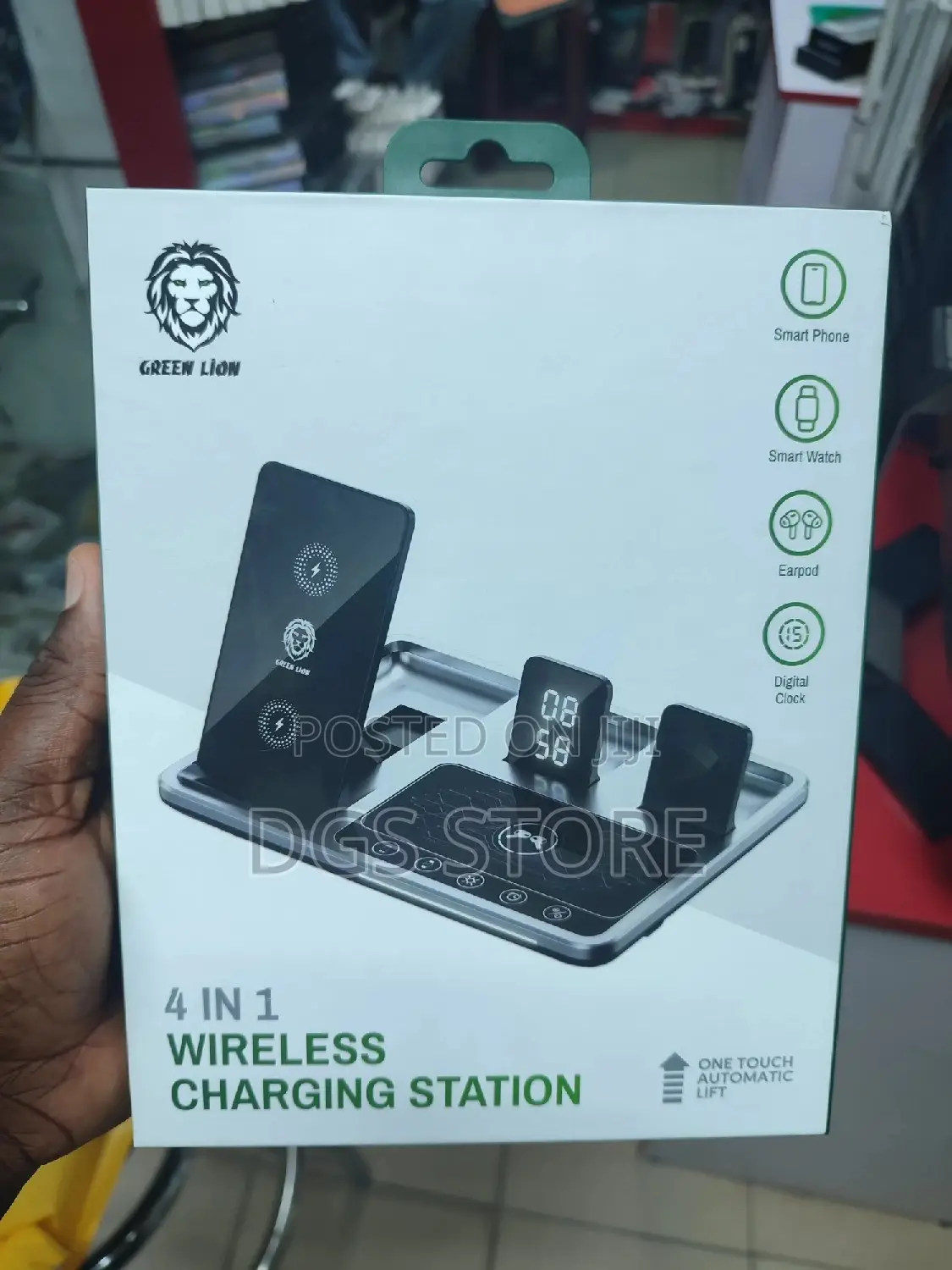 Green Lion 4in1 Wireless Charging Station 15w With Clock