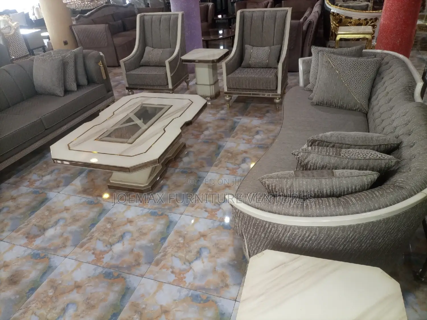 Modern 8 Seater Living Room Living Fabric Made Royal Sofa Chair.
