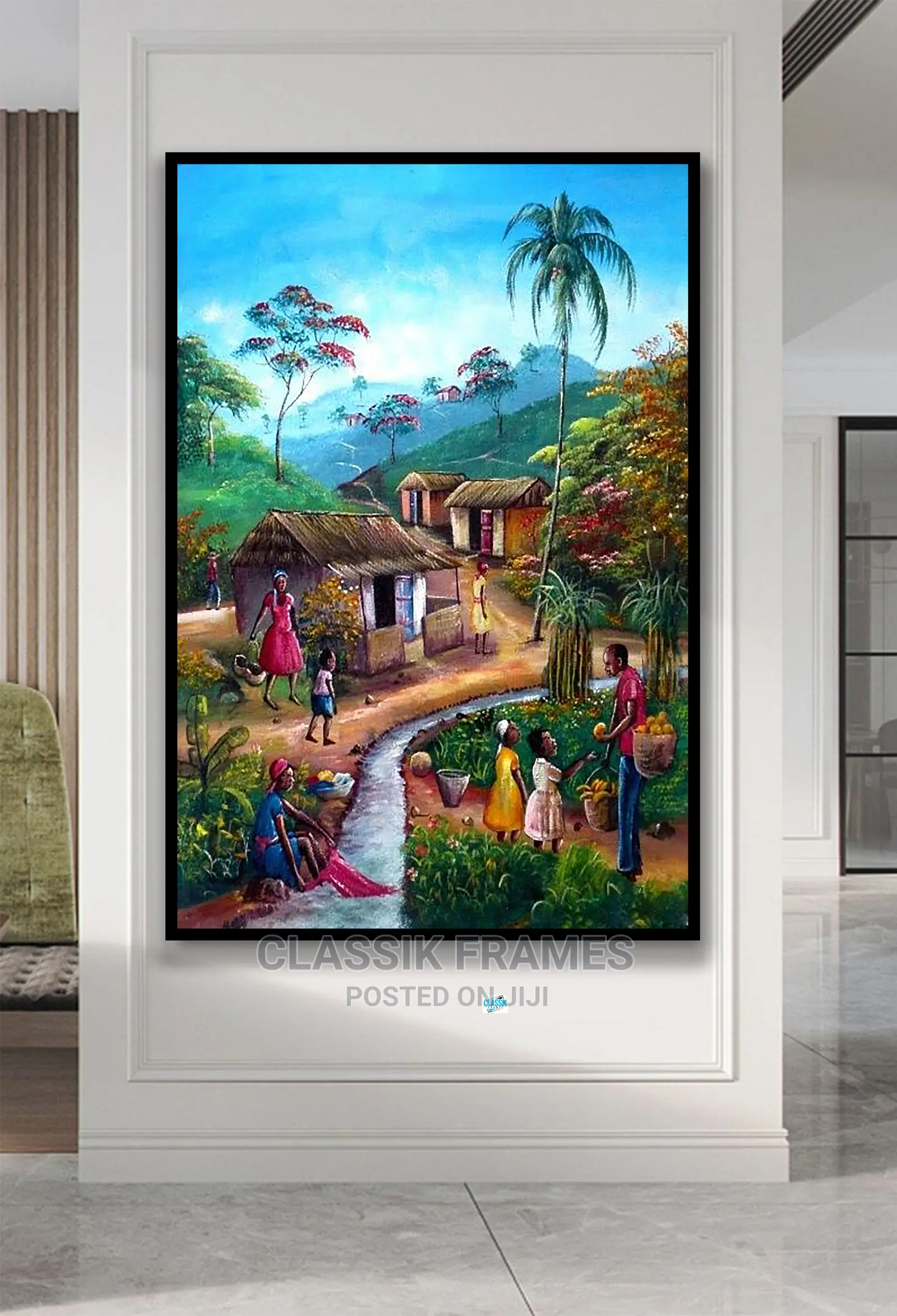Hd Framed Realistic Village Picture Painting Wall Art