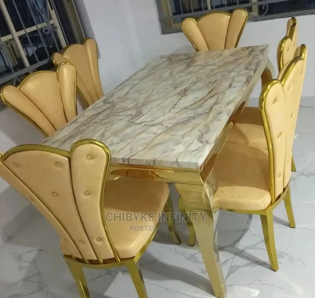Classic Turkish Royal Wooden Dining Table by Six With Marble