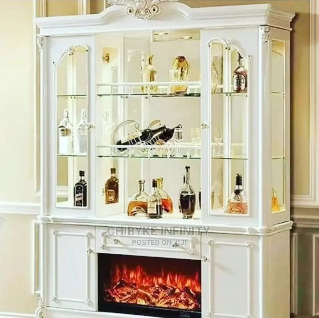 White Wooden New Modem Single Wine Bar With Fireplace
