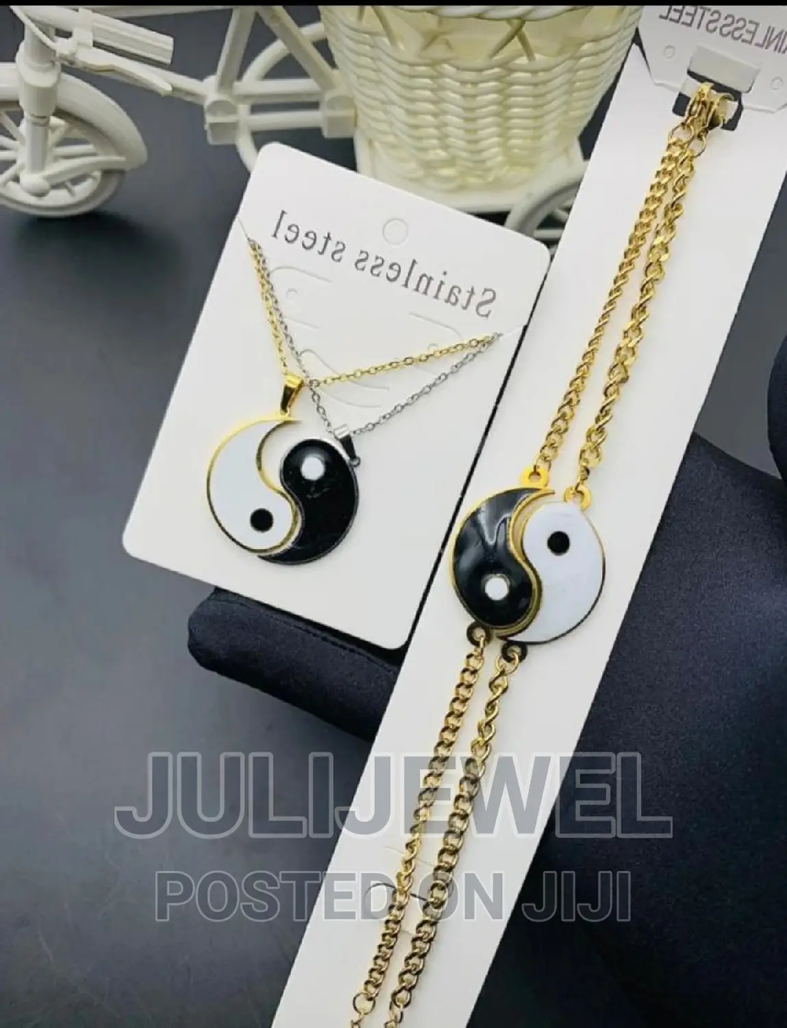 Half Moon Friendship/Couple Necklace and Bracelet Set