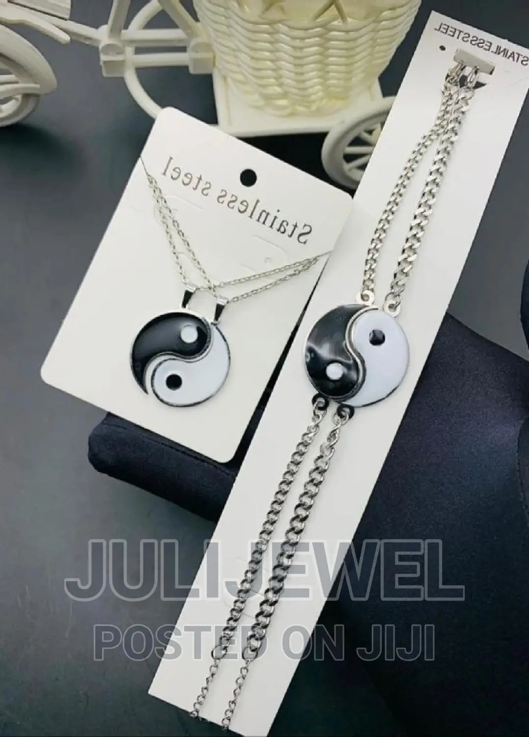 Half Moon Friendship/Couple Necklace and Bracelet Set