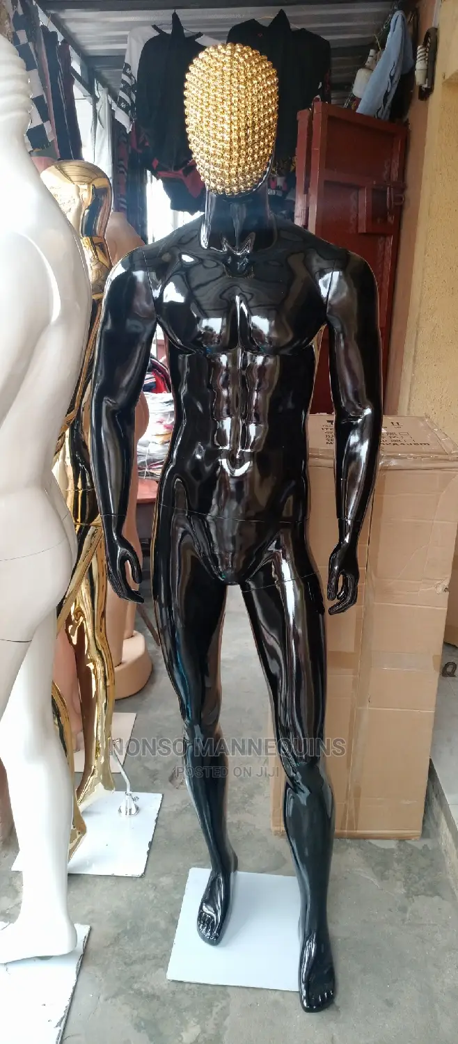 Brand New Male Glossy Black Fibre Mannequin With Stone Face