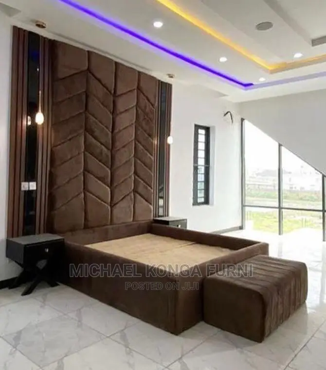 Beautiful Wall Padded Bed With Ottoman