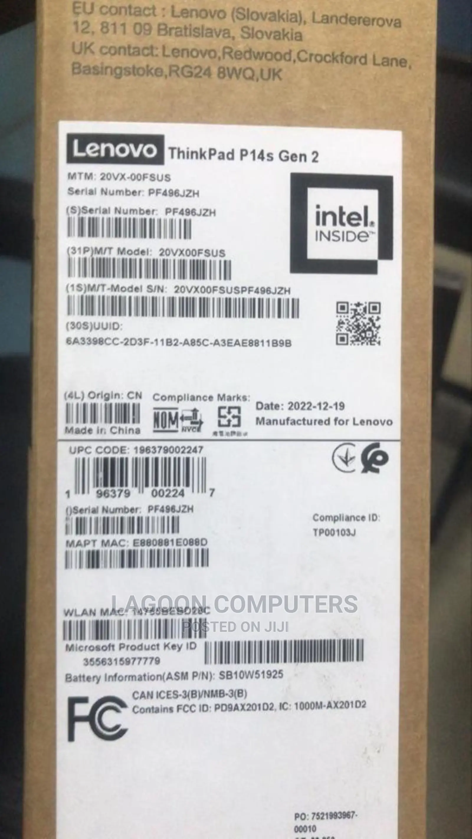New Laptop Lenovo Thinkpad P14s 16GB Intel Core I7 SSD 512GB