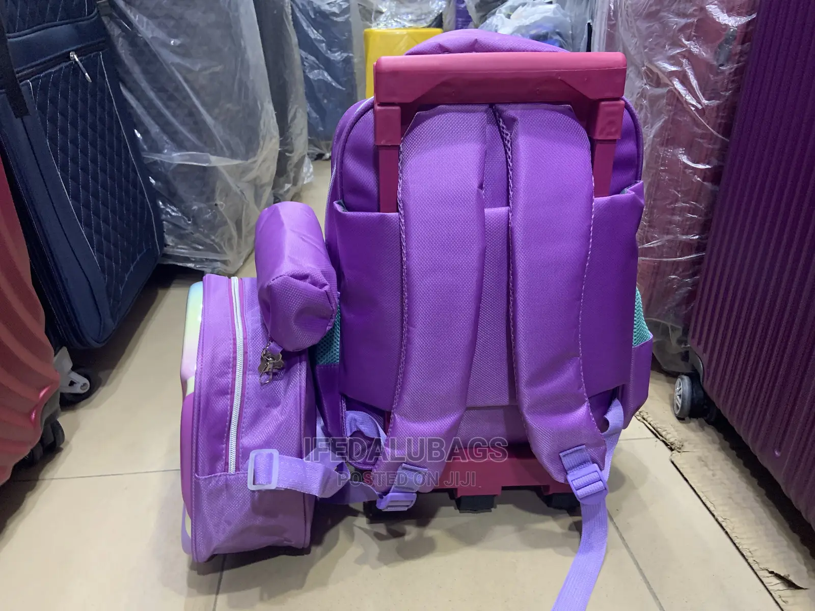 Medium Size Purple Cartoon Character Trolley Kids School Bag