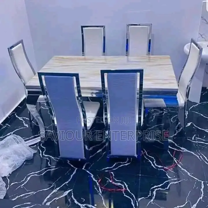 Luxury 6 Seater Marble Top Royal Dining Table Set.