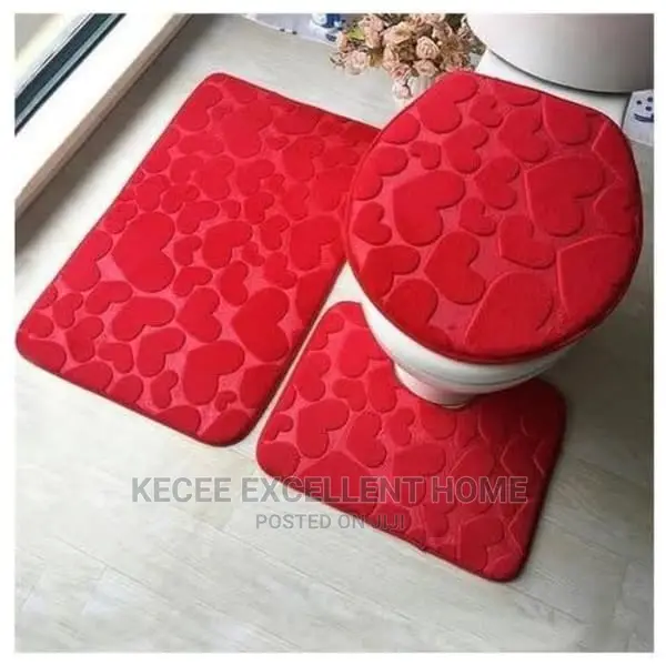 Bathroom Rug Toilet Foot Mat - 3pieces - Red