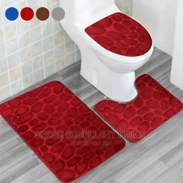 Bathroom Rug Toilet Foot Mat - 3pieces - Red