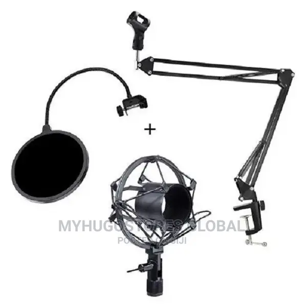 Desktop Mic Scissor Arm Stand + Shock Mount + Filter +Clip