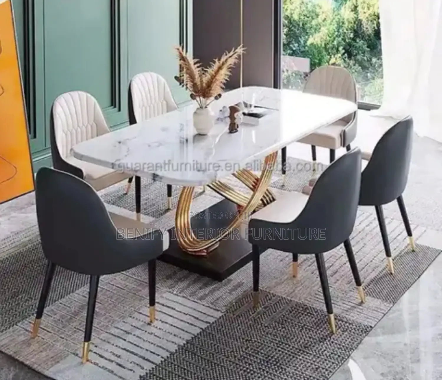 6 Seater Modern Marble Dining Table and Chairs