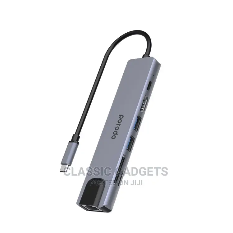 Porodo 7 in 1 Aluminum USB-C Hub HDMI PD 100W