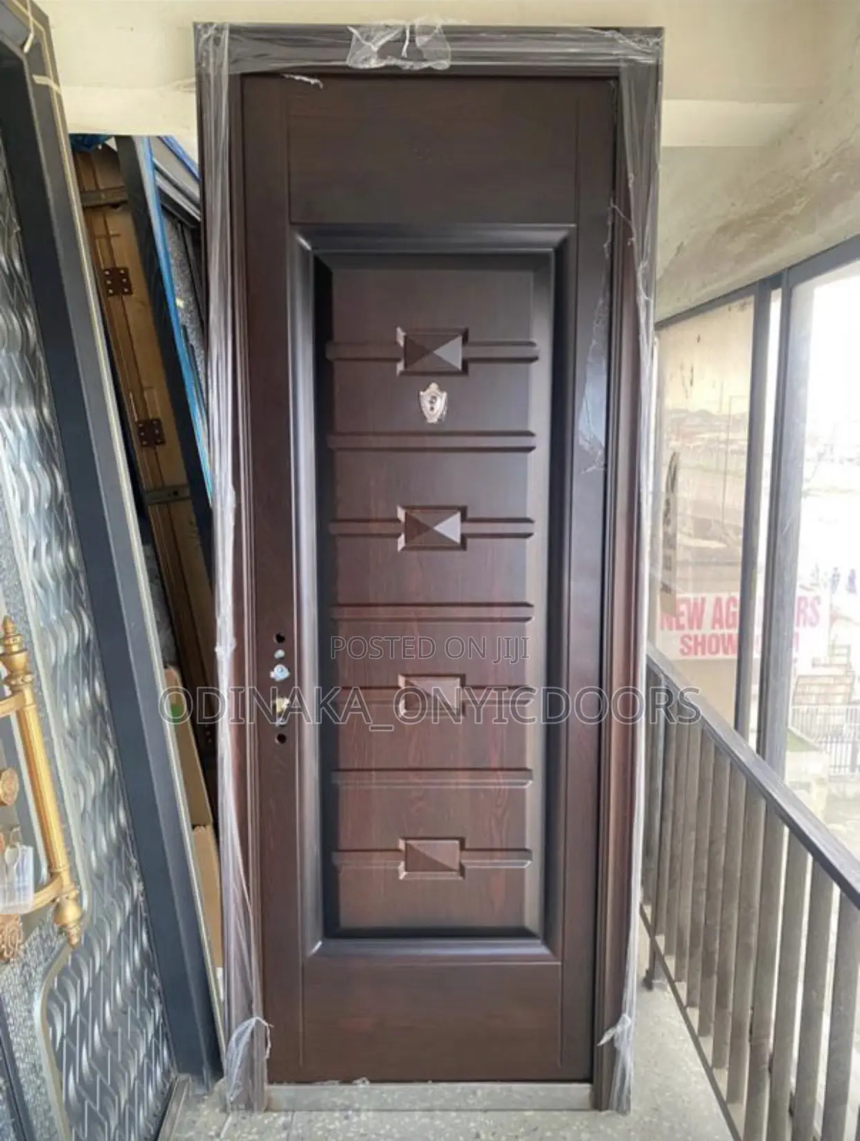 7ft by 3ft Steel Door (Brown 4 Block Line Design)