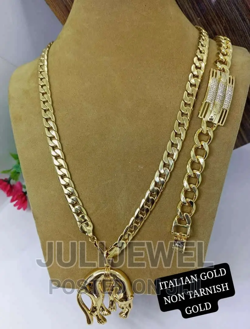 Italian Gold Necklace and Bracelet for Men