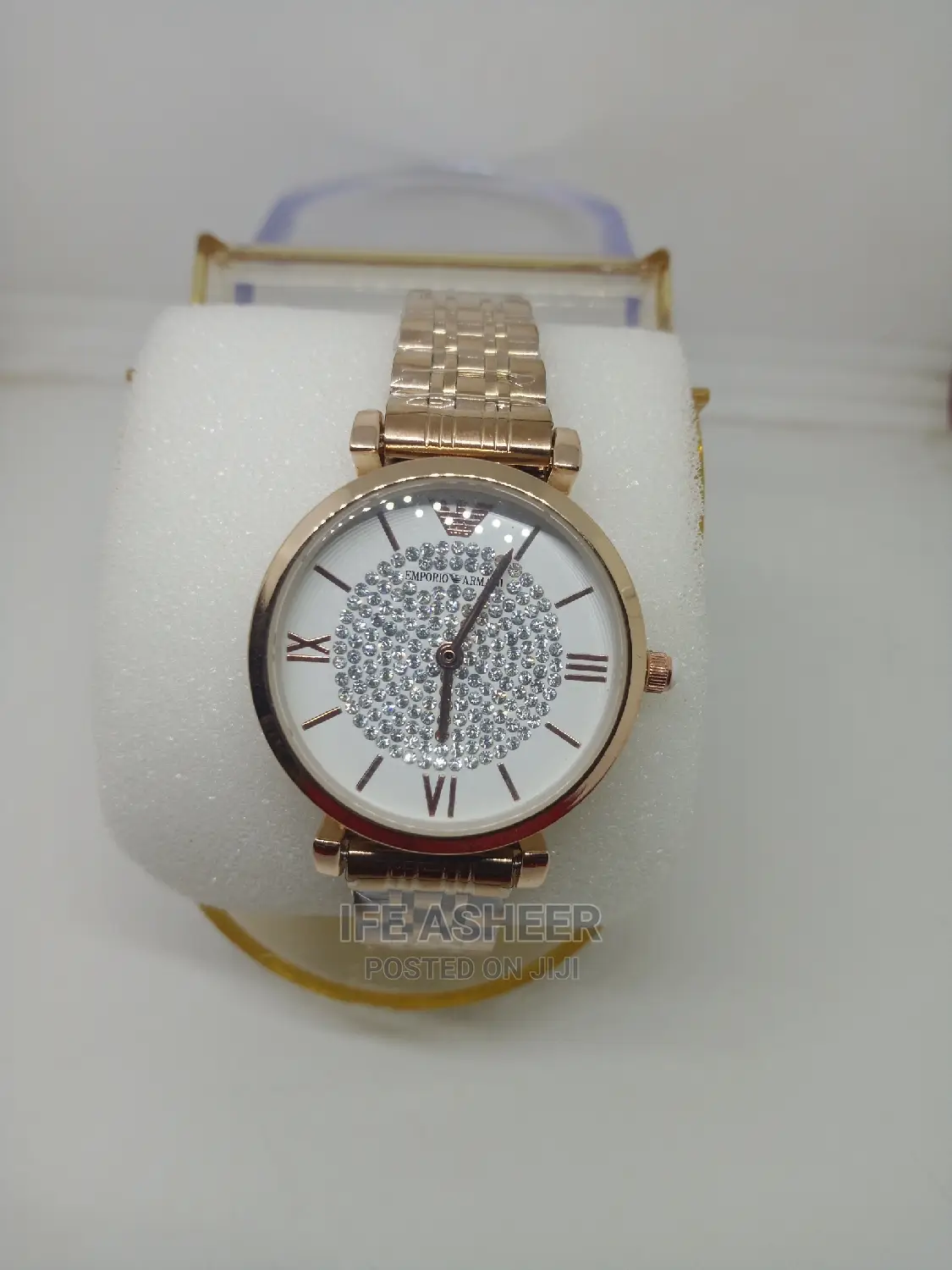 Emporio Armani Ladies Studed Face Watch - Rose Gold Watch