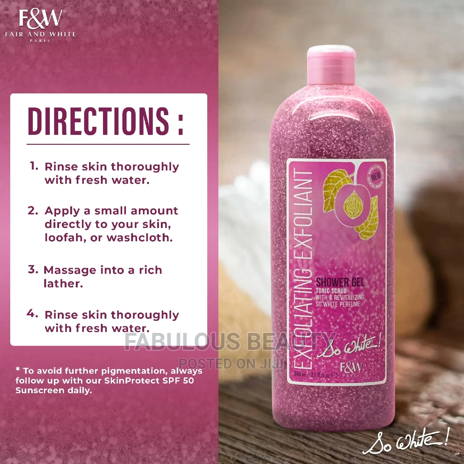 Fair White So White Exfoliating Shower Gel/Tonic Scrubs.