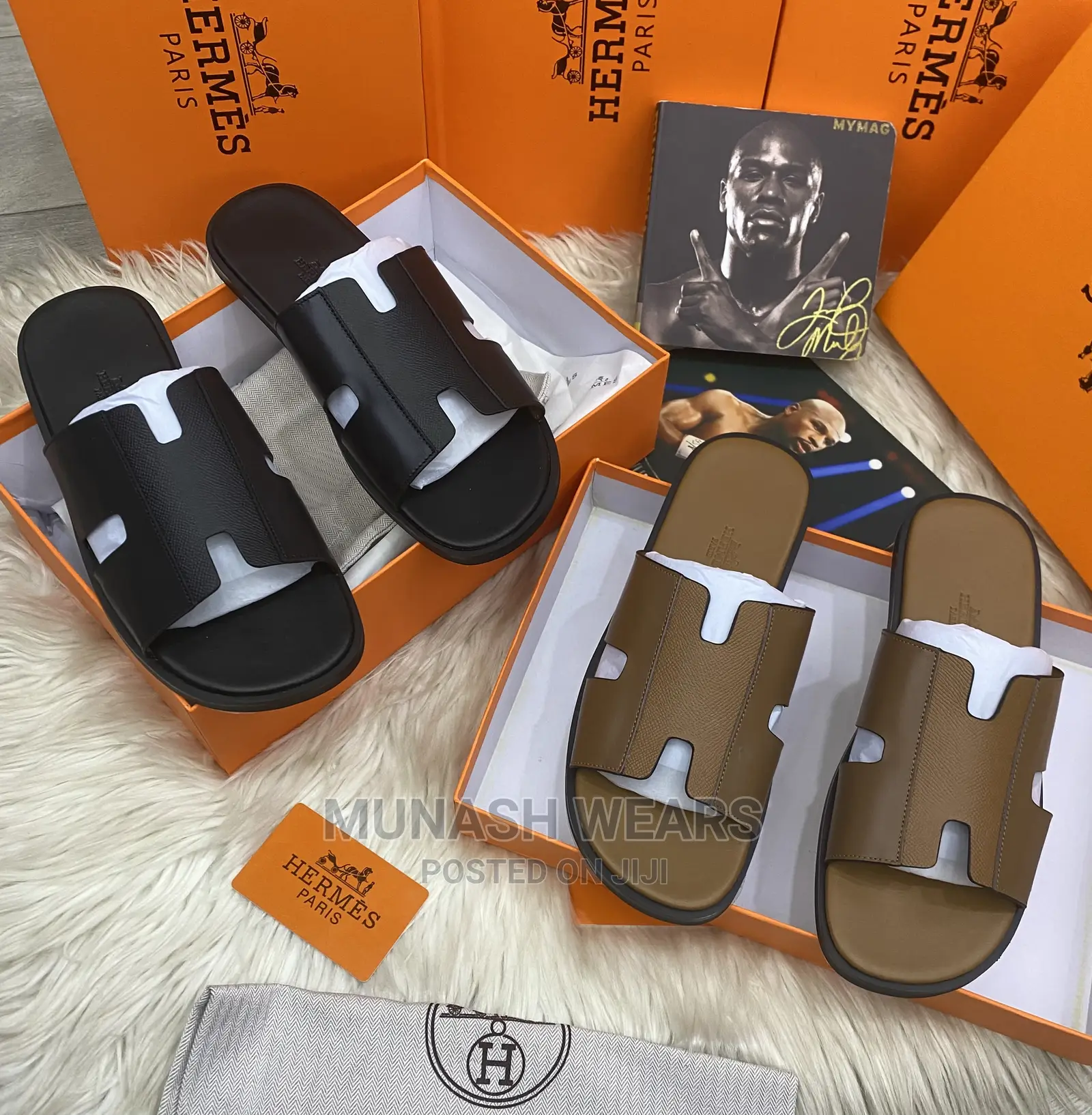 Original Hermes Leather Slipers