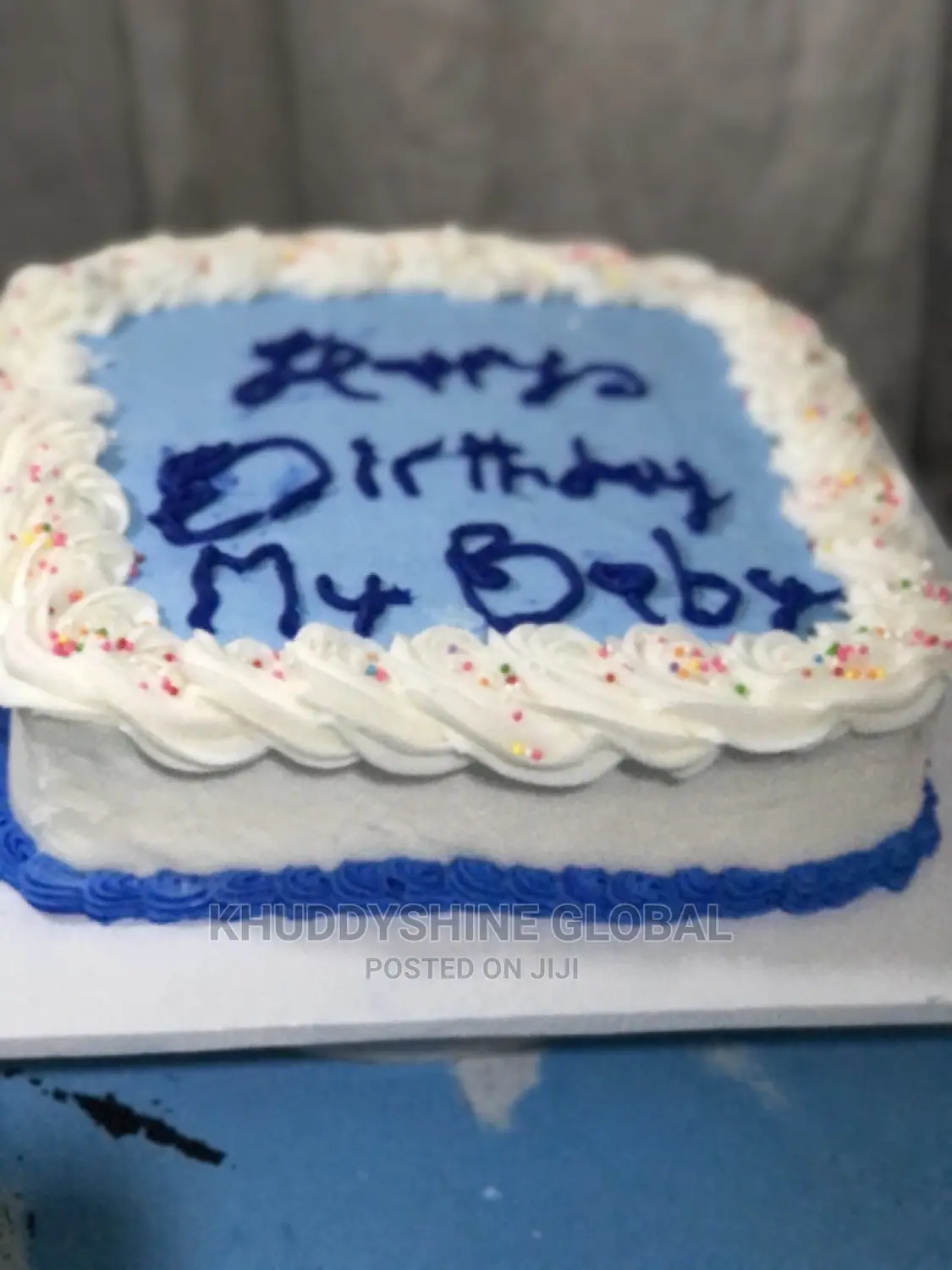 Square 8 Inches Blue and White Birthday Cakes