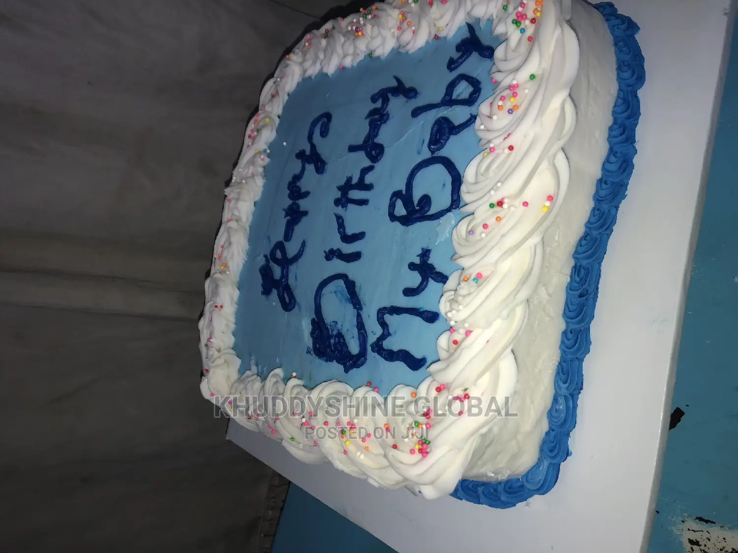 Square 8 Inches Blue and White Birthday Cakes