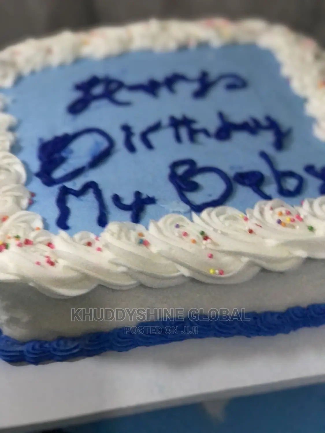 Square 8 Inches Blue and White Birthday Cakes