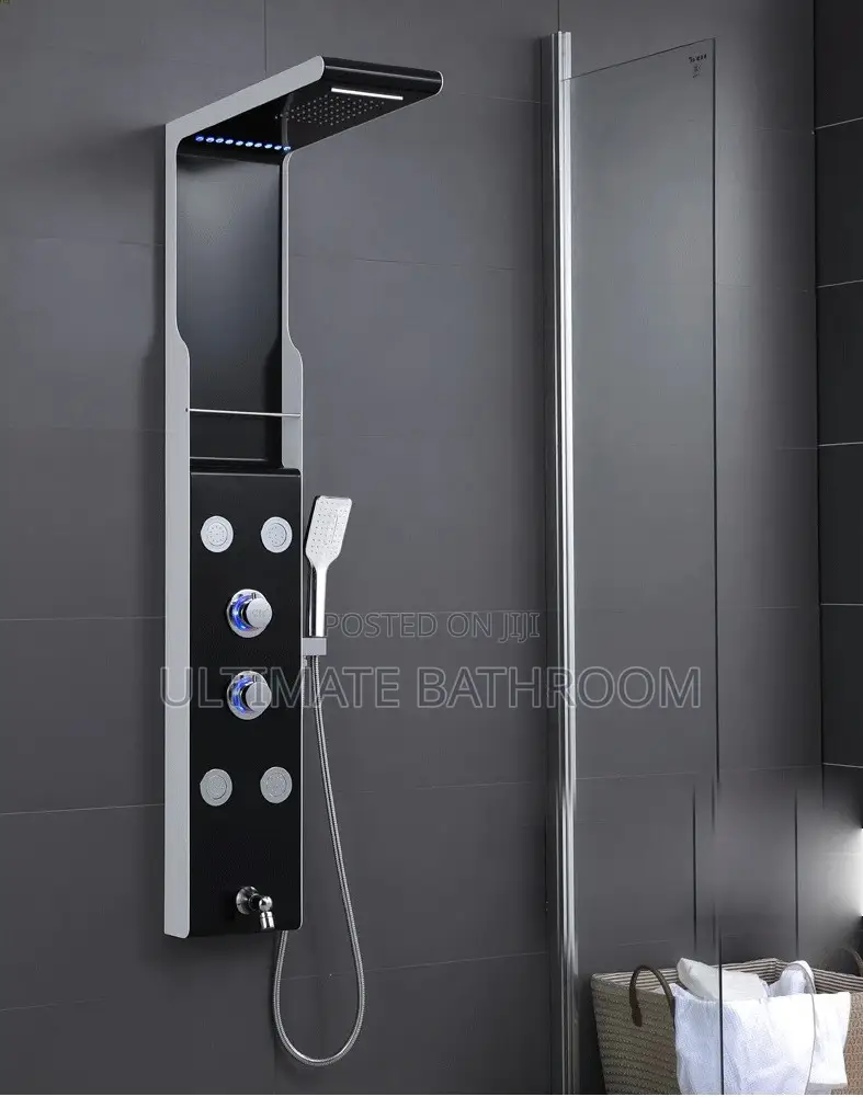 Classic Black Power Shower With Led And Waterfall