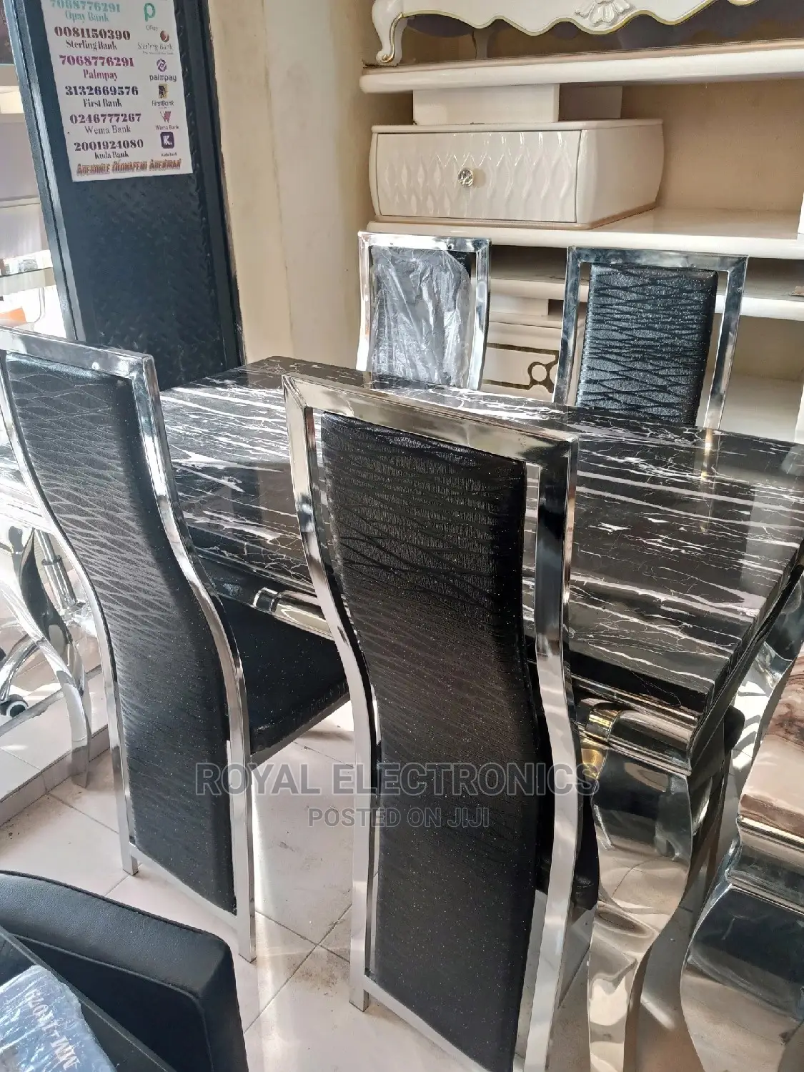 Great Quality 4 Chairs Modern Marble Top Dining Sets