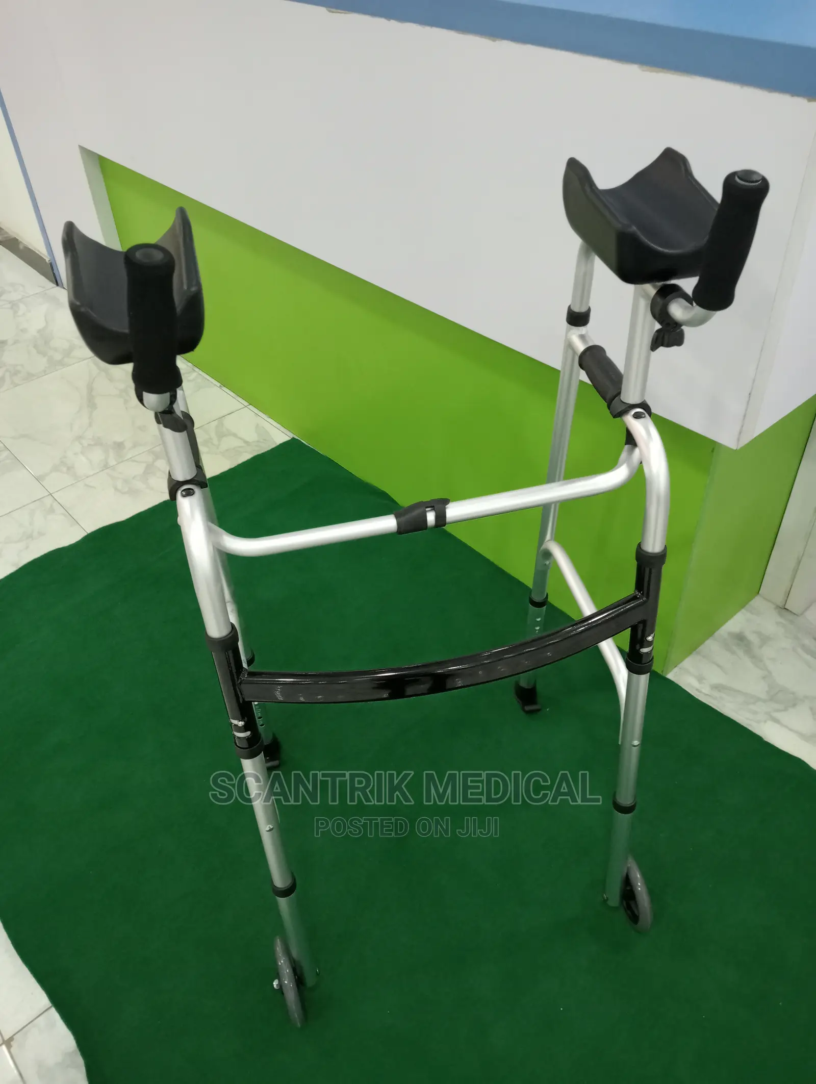 Standard Walker With Wheels and Removable Padded Armrests