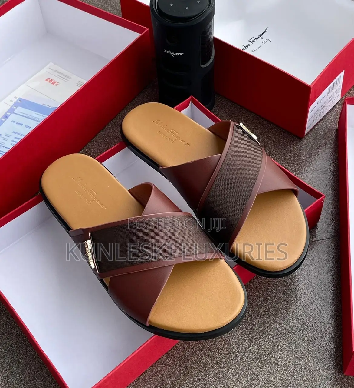 Original Salvatore Ferragamo Men Leather Slippers