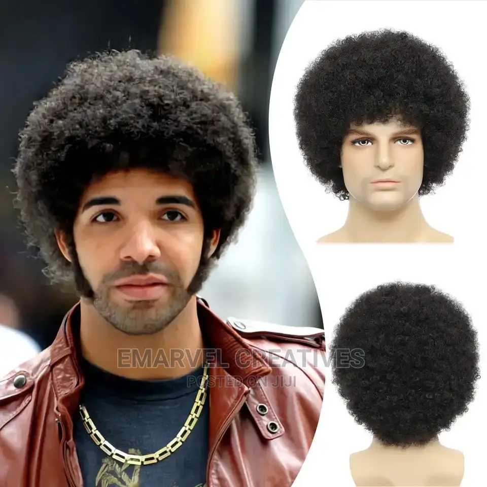 Afro Kinkly Curly Wigs Human Natural Hair Wig for Black Men