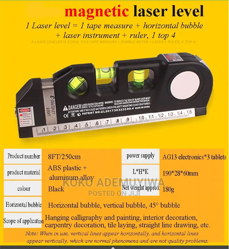 Magnetic 3 in 1 Laser Spirit Level Plum + 8ft Tape + Tripod